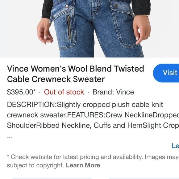 Vince Women’s Wool Blend Twisted Cable Crewneck Sweater Size Small - Picture 8 of 8